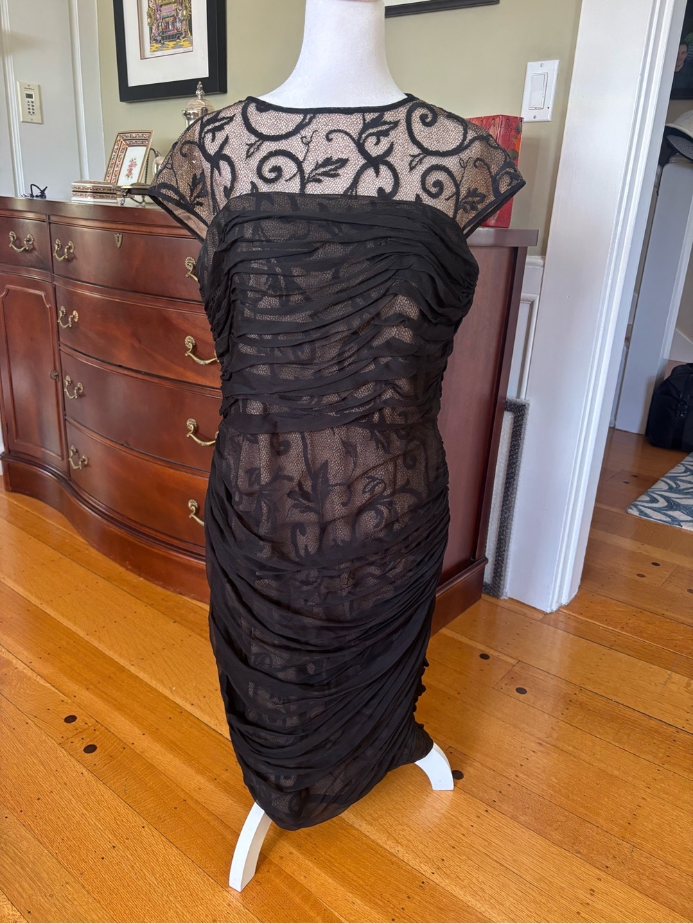 Tadashi Shoji Lace Ruched Evening Dress
